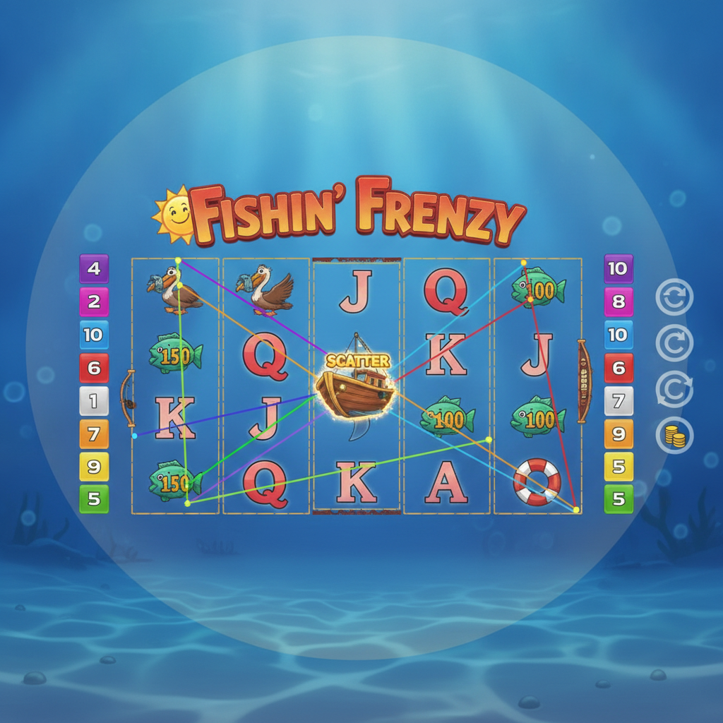 Fishin' Frenzy Slot Spielautomat mit Fischer, Boot, Pelikan und Ozean-Walzen von Real Time Gaming